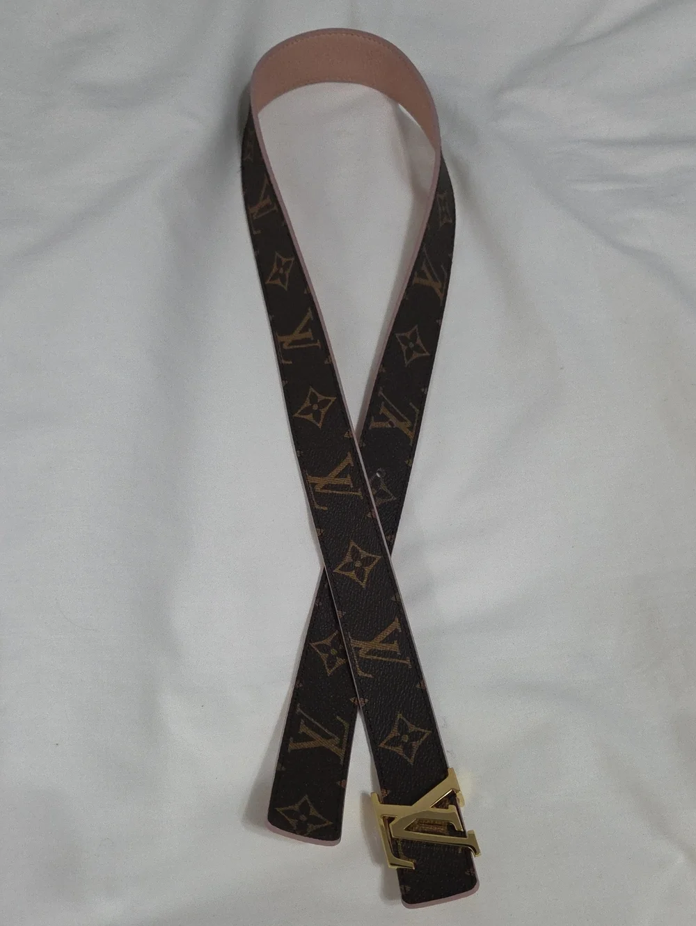 Reversible Louis Vuitton Pink/Brown Monogram Belt Gold LV Buckle